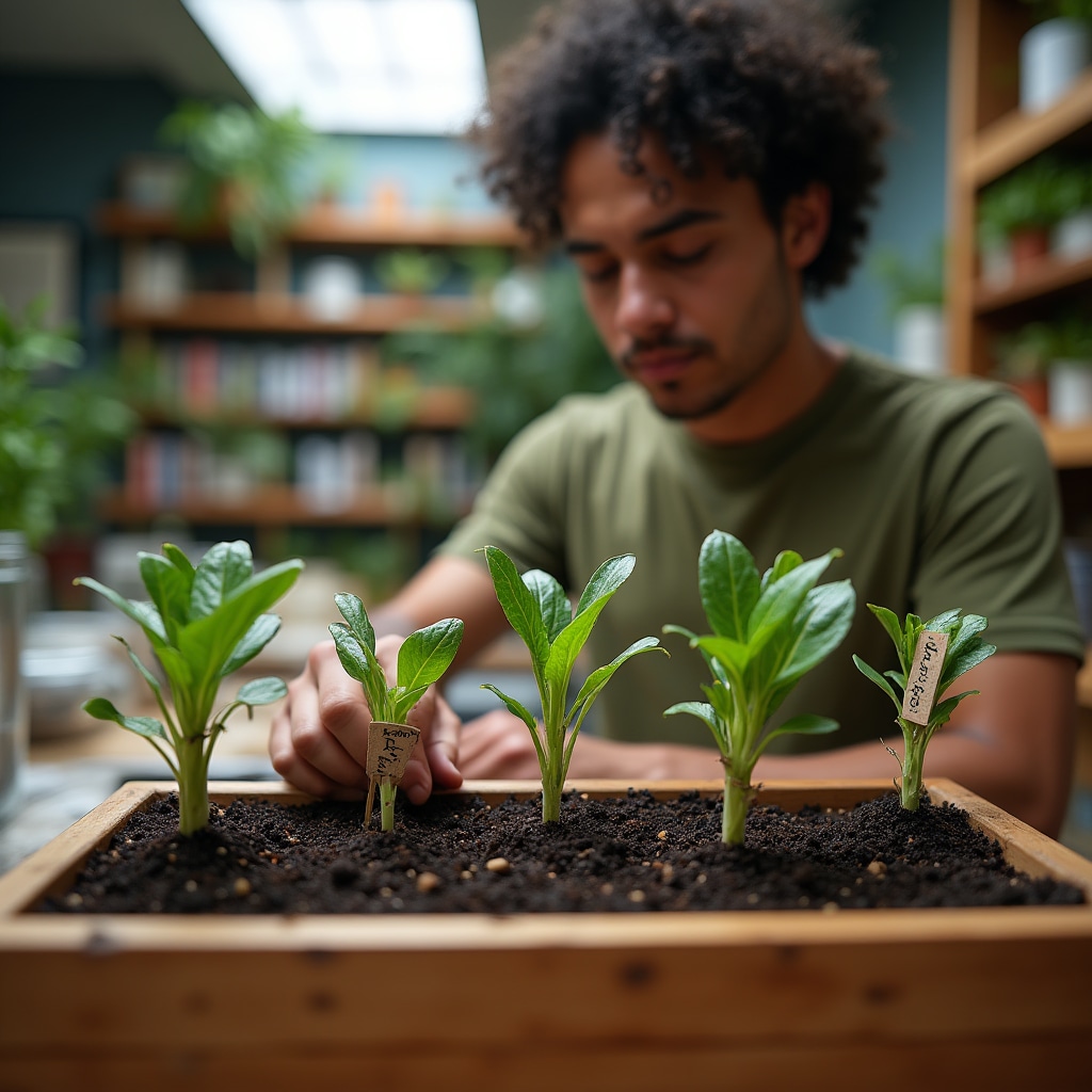 Esquejes de plantas insertados en sustrato de propagación