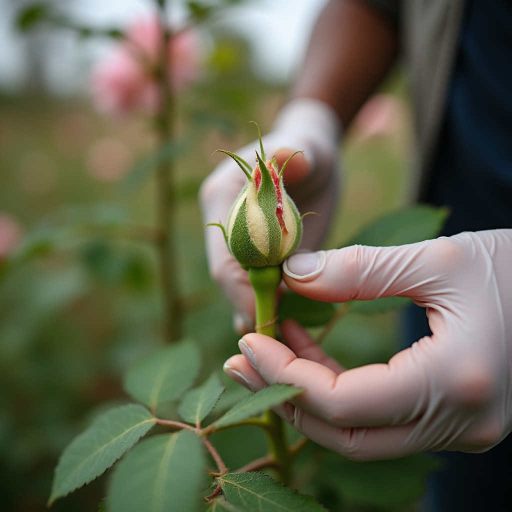 Injerto de escudete en rosal con patrón y variedad seleccionada